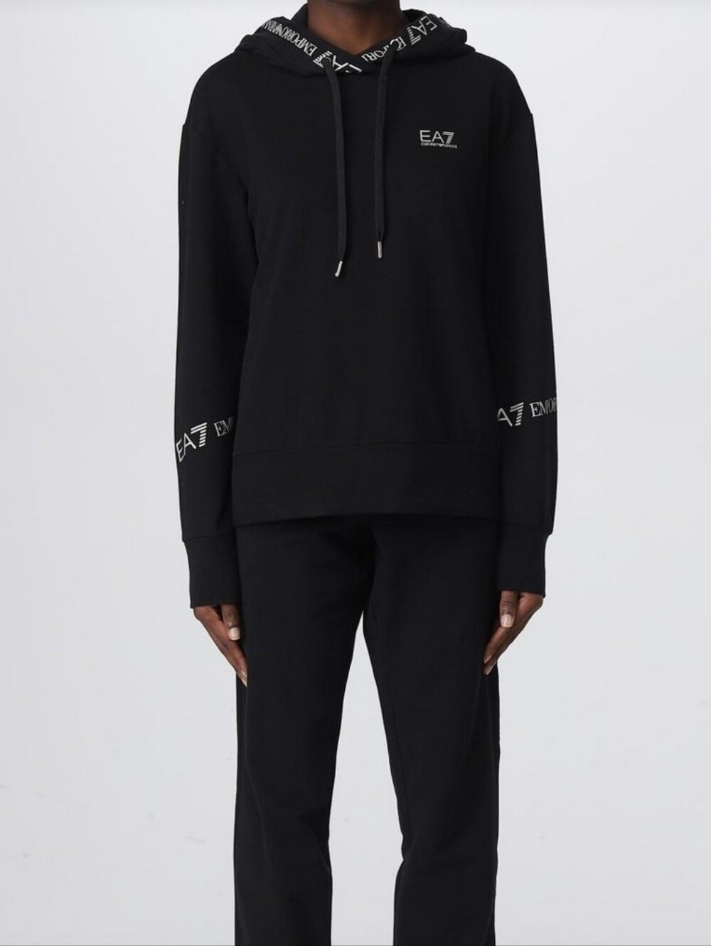 Emporio Armani EA7 | Women's Navy Logo Pullover Hoodie | Size Largr